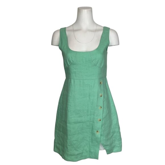Hevron Jala Dress 6 Pistachio Green Linen Mini Sleeveless Sheath Empire Summer - Picture 1 of 13